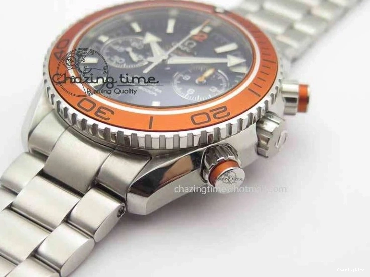 0517 Sophisticated Planet Ocean Master Chronometer Chrono SS OM 1:1 Best Edition Orange On SS Bracelet A 8156